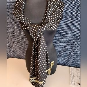 Luna Polka-dot scarf with creative ribbon embellishments. Polyester